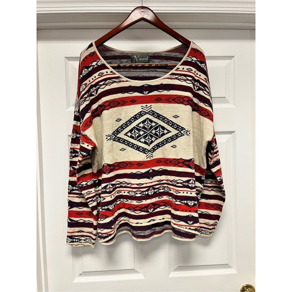 Natural Reflections Southwestern Boho Blanket Print Scoop Neck Sweater sz 2X EUC